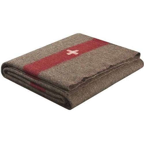 SL Swiss Army Style Wool Chestnut Blanket 2700 Brown with White Cross and Red Stripe