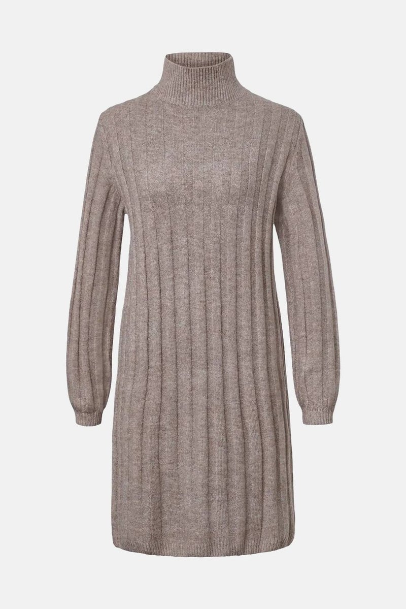 Tchibo Women Mock Neck Long Sleeve Knitted Sweater Dress, Taupe - Image 3