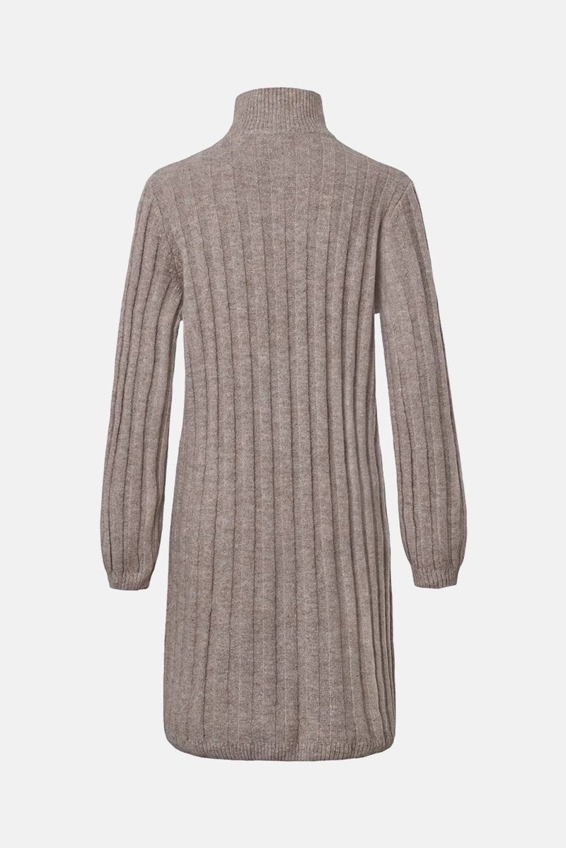 Tchibo Women Mock Neck Long Sleeve Knitted Sweater Dress, Taupe - Image 2