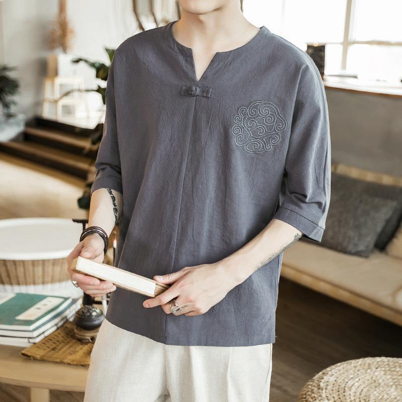 Summer plus-size fat linen T-shirt men's thin fat loose cotton linen T-shirt short sleeve breathable sweat-absorbent - Image 4