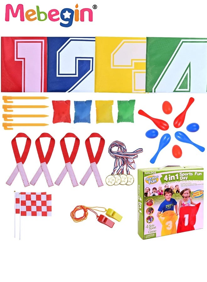 MEBEGIN 4 in 1 Outdoor Games Kit with Potato Sack Race Bags, Bean Bag Toss, Medals and Other Rich Accessaries, Fun Traditional Field Day Games, Creative Group Outdoor Games,  Suitable for Backyard, Party, Lawn, School and Outside Activities - Image 2