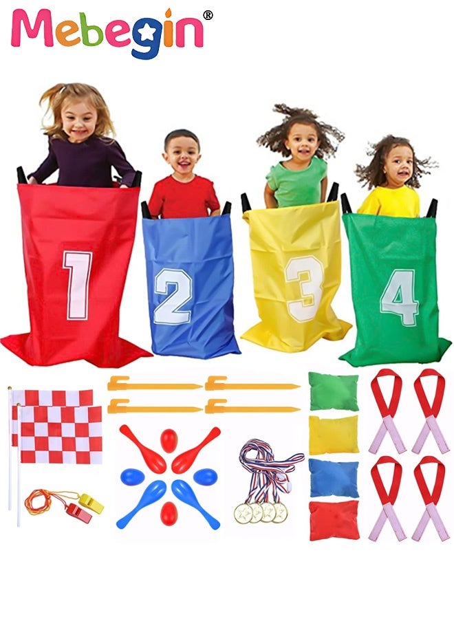 MEBEGIN 4 in 1 Outdoor Games Kit with Potato Sack Race Bags, Bean Bag Toss, Medals and Other Rich Accessaries, Fun Traditional Field Day Games, Creative Group Outdoor Games,  Suitable for Backyard, Party, Lawn, School and Outside Activities - Image 1