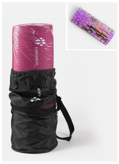 A set of exercise brush, 15 mm thick, pink, with a purple colored foam roller