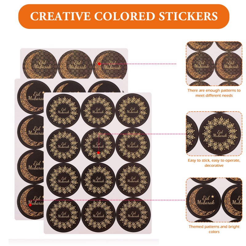 480Pcs Eid Mubarak Bag Envelope Seal Stickers Islam Party Round Bag Sticker - Image 1