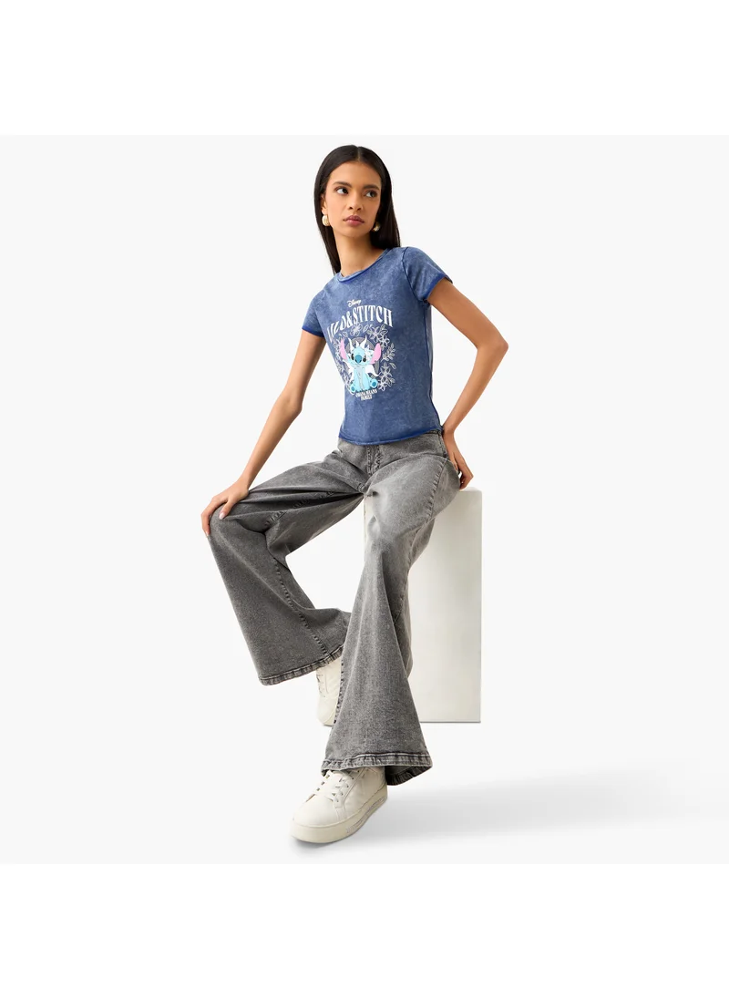 اس بي كاركترز Lilo and Stitch Print T-shirt with Crew Neck