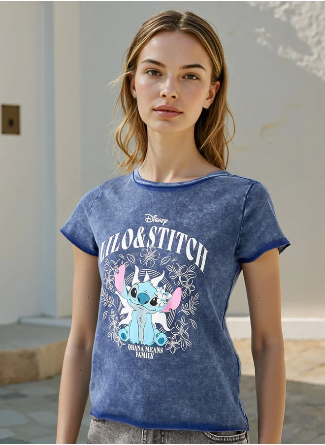 SP Characters Lilo and Stitch Print T-shirt with Crew Neck