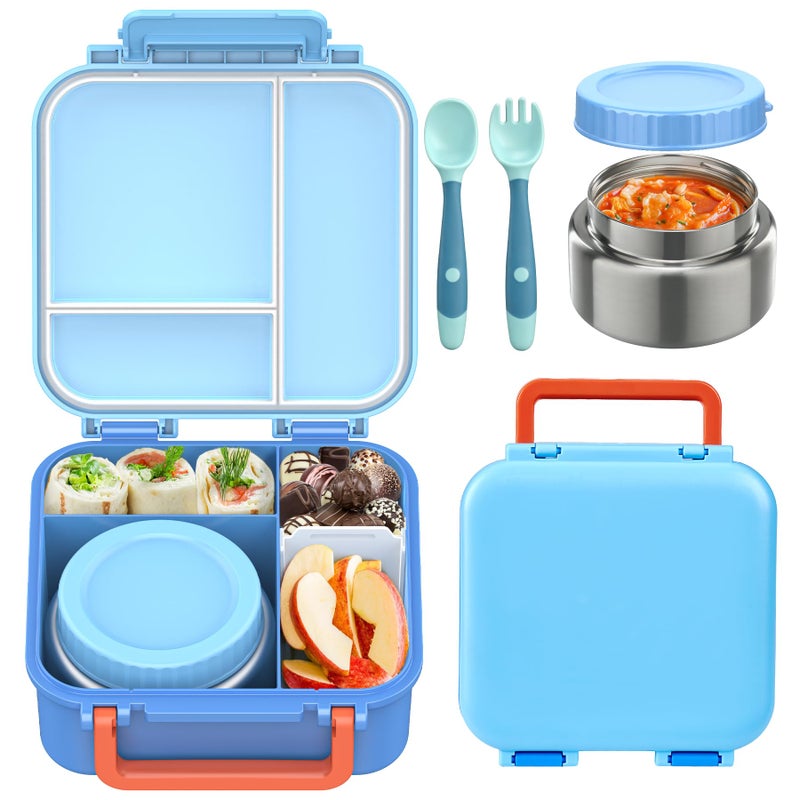 BEAQUEE Bento Box for Kids with Soup Thermos9oz Kid Bento Lunch Box with Leak Proof Insulated Food Jar Hot Cold Lunch Container Set for School Girls Boys 4Compartments PinkPurple