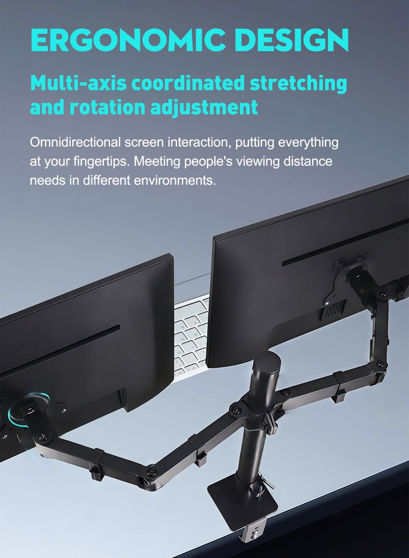 FlashHawk Dual Monitor Stand Holds 2 Monitors up to 32 inches,VESA 75 * 75/100 * 100mm,Each Arm Holds up to 9 kg with C Clamp and Grommet Base - Image 5