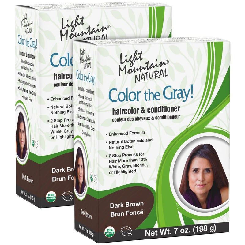 Light Mountain Henna Hair Color & Conditioner, Color the Gray - Dark Brown Hair Dye for Men/Women, 2-Step Chemical-Free, Semi-Permanent Hair Color for White, Gray, and Blonde Hair, 7 Oz (Pack of 2) - Image 1