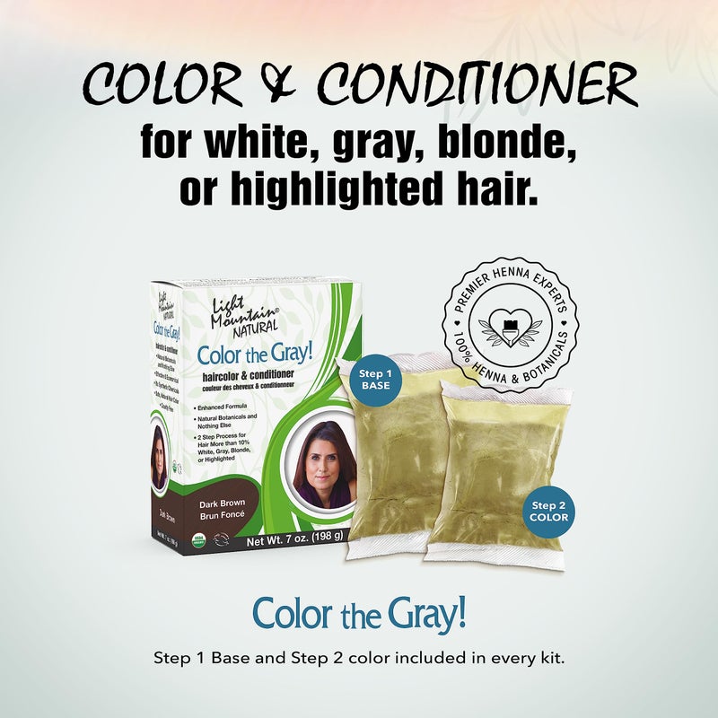 Light Mountain Henna Hair Color & Conditioner, Color the Gray - Dark Brown Hair Dye for Men/Women, 2-Step Chemical-Free, Semi-Permanent Hair Color for White, Gray, and Blonde Hair, 7 Oz (Pack of 2) - Image 2