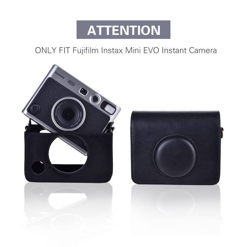 Rieibi Mini EVO Case - Retro PU Leather Protective Case for Fujifilm Instax Mini EVO Instant Camera - Removable Case with Adjustable Shoulder Strap - Black - Image 2