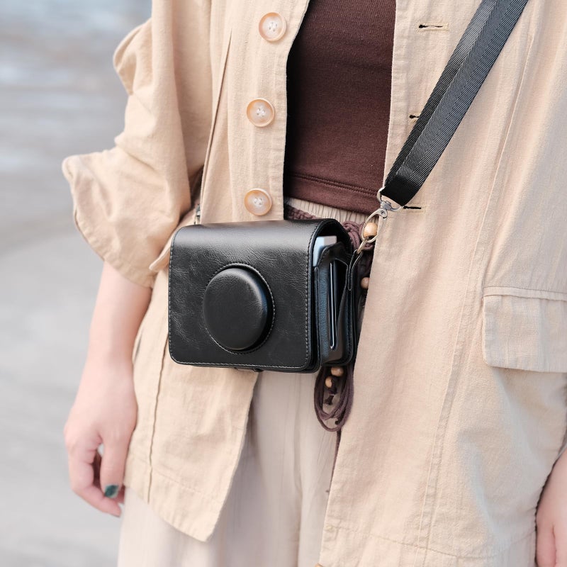 Rieibi Mini EVO Case - Retro PU Leather Protective Case for Fujifilm Instax Mini EVO Instant Camera - Removable Case with Adjustable Shoulder Strap - Black - Image 4
