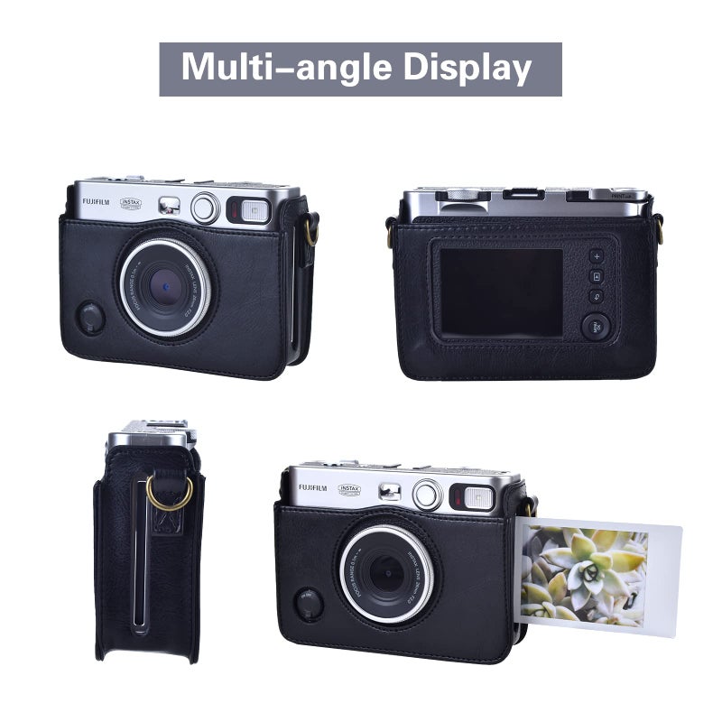 Rieibi Mini EVO Case - Retro PU Leather Protective Case for Fujifilm Instax Mini EVO Instant Camera - Removable Case with Adjustable Shoulder Strap - Black - Image 5