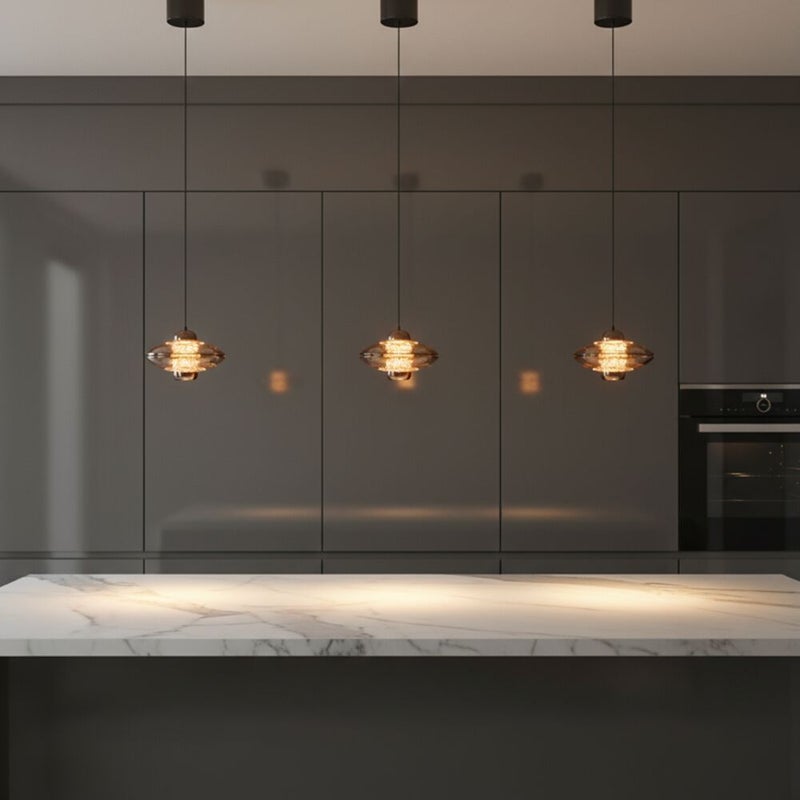 DANUBE HOME Orion LED Pendant Lamp 2m Adjustable length Contemporary Pendant Lamps Hanging Lanterns Built in LED Modern Design Indoor Lighting For Dining Room Living Room L14xW14xH10cm-Tea Brown - Image 2