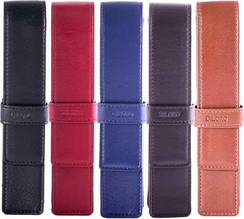 DiLoro Leather Single Pen Case Pencil Pouch Holder for One Fountain Ballpoint Rollerball Pen and Pencil (Black Polished Nappa) - Image 2