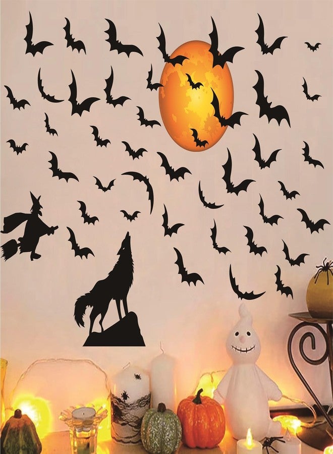 إياسو ملصقات حائط على شكل قمر الهالوين، ملصقات ساحرة وخفافيش قابلة للإزالة واللصق، ملصقات حائط على شكل ذئب، لوازم ديكورات حفلات الهالوين - Image 5