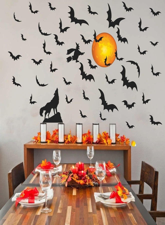 إياسو ملصقات حائط على شكل قمر الهالوين، ملصقات ساحرة وخفافيش قابلة للإزالة واللصق، ملصقات حائط على شكل ذئب، لوازم ديكورات حفلات الهالوين - Image 4