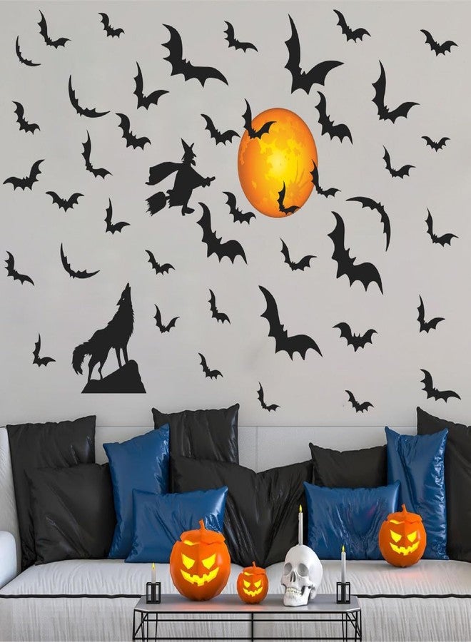 إياسو ملصقات حائط على شكل قمر الهالوين، ملصقات ساحرة وخفافيش قابلة للإزالة واللصق، ملصقات حائط على شكل ذئب، لوازم ديكورات حفلات الهالوين - Image 2