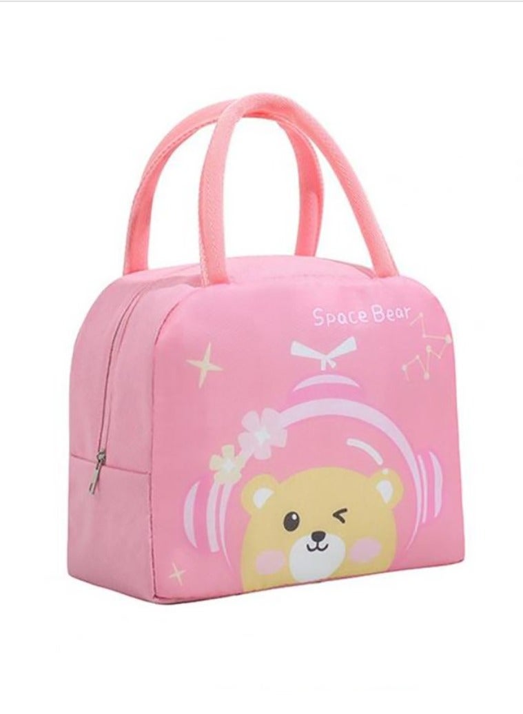 Cartoon Animal Print Lunch Bag Portable Insulated Cooler-Bear Pink - Image 1