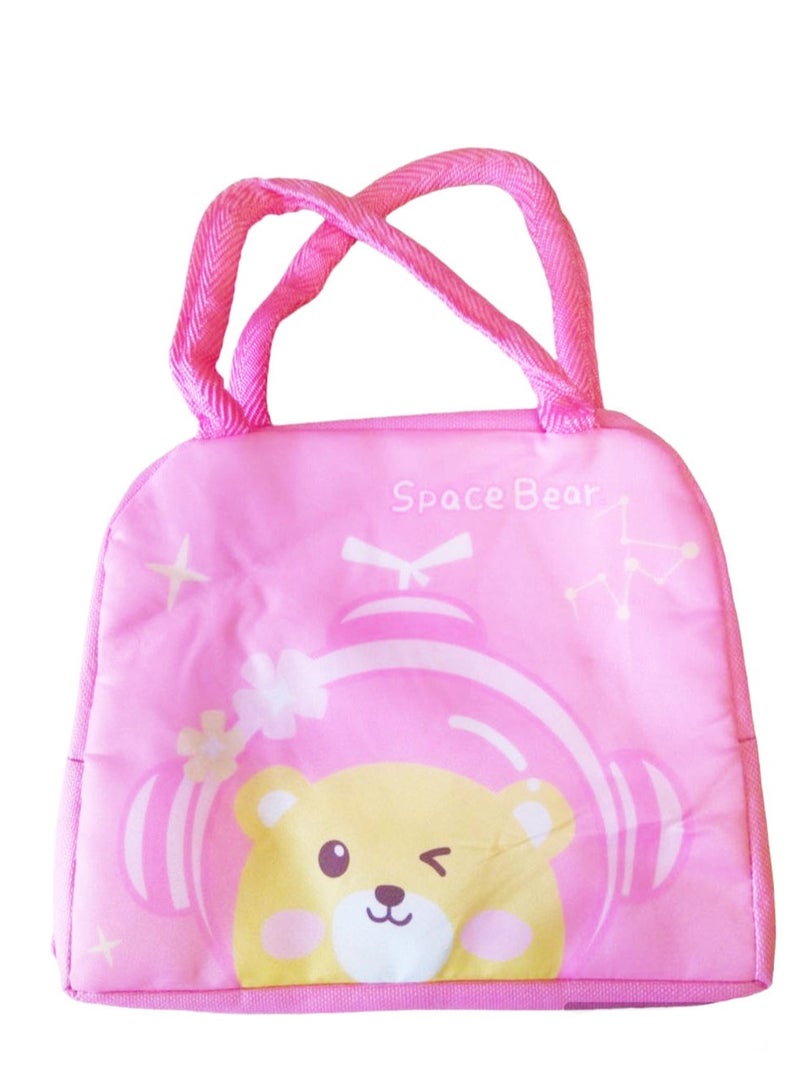 Cartoon Animal Print Lunch Bag Portable Insulated Cooler-Bear Pink - Image 5