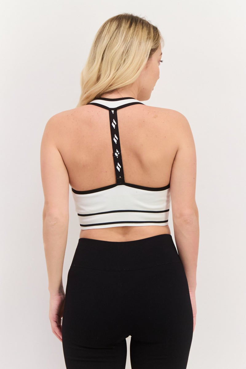 SKECHERS Women Textured Padded Sports Bra, White - Image 2