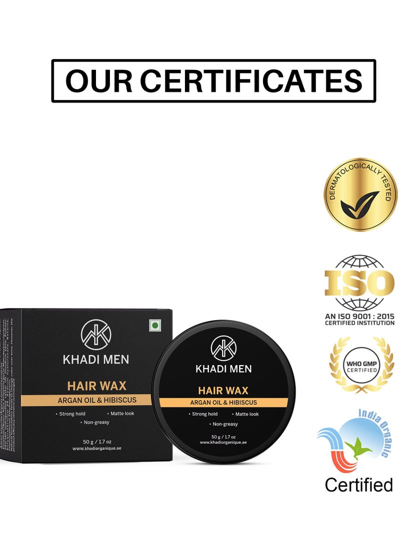 KHADI MEN - Khadi Men Hair Wax For Men Strong Hold With Argan and Hibiscus - 50GM - Image 1