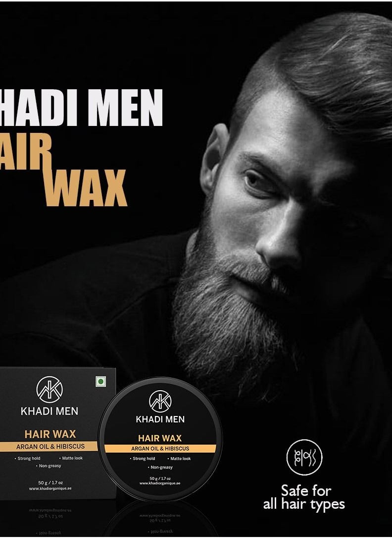 KHADI MEN - Khadi Men Hair Wax For Men Strong Hold With Argan and Hibiscus - 50GM - Image 1