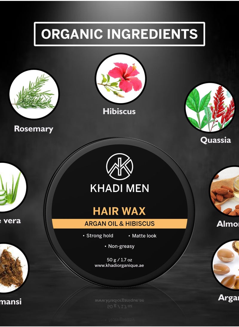 KHADI MEN - Khadi Men Hair Wax For Men Strong Hold With Argan and Hibiscus - 50GM - Image 1