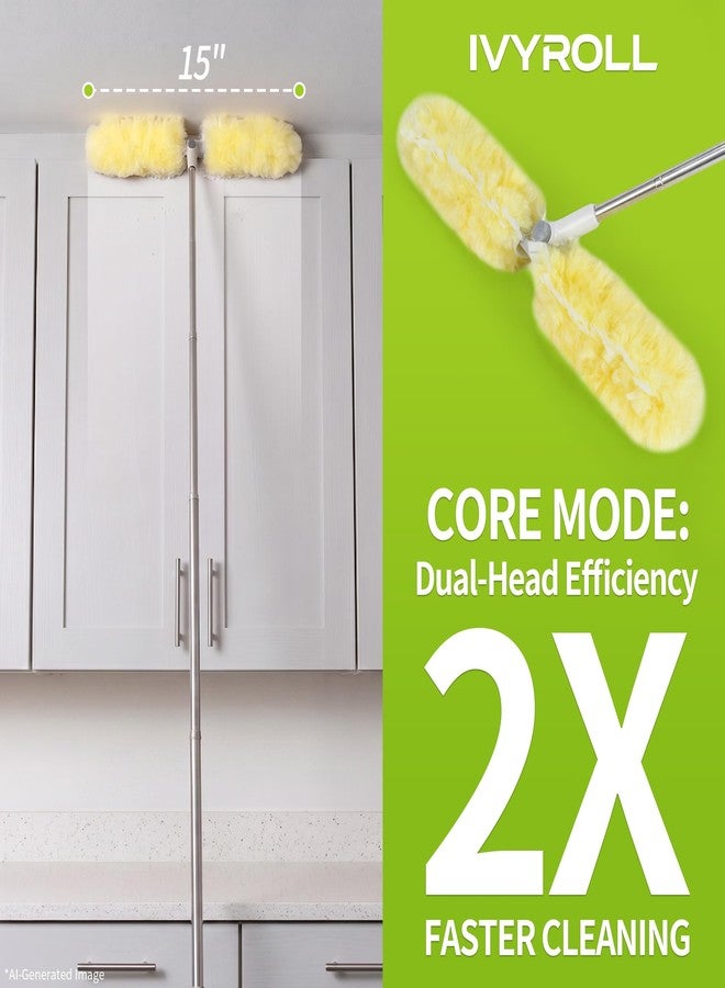 IVYROLL Dual Head Duster with Extended Handle 6 ft, Lockable Extendable Duster Kit with Extension Pole for High Ceiling Fan & Wall, 8 Refills - Image 2