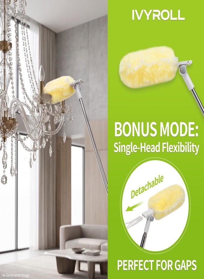 IVYROLL Dual Head Duster with Extended Handle 6 ft, Lockable Extendable Duster Kit with Extension Pole for High Ceiling Fan & Wall, 8 Refills - Image 3