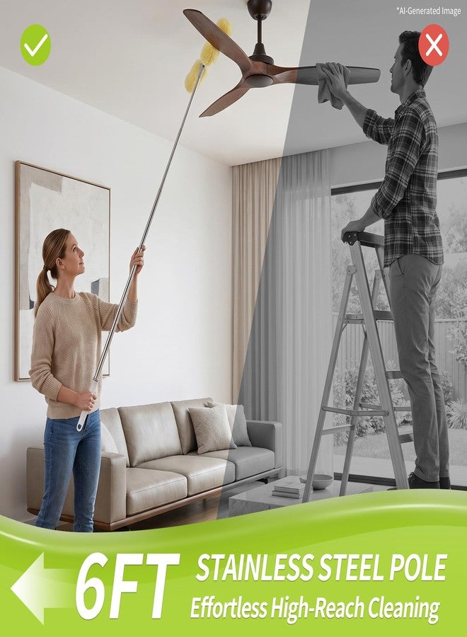 IVYROLL Dual Head Duster with Extended Handle 6 ft, Lockable Extendable Duster Kit with Extension Pole for High Ceiling Fan & Wall, 8 Refills - Image 5