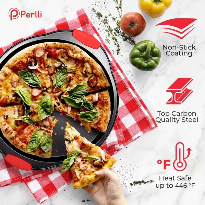 PERLLI Non-Stick 8-Piece Baking Pan Set, BPA-Free Carbon Steel Bakeware Set with Silicone Handles, Stackable Kitchen Oven Set, Cookie Sheet, Baking Tray, Baking Sheet Set, Oven Safe (446°F) - Image 3