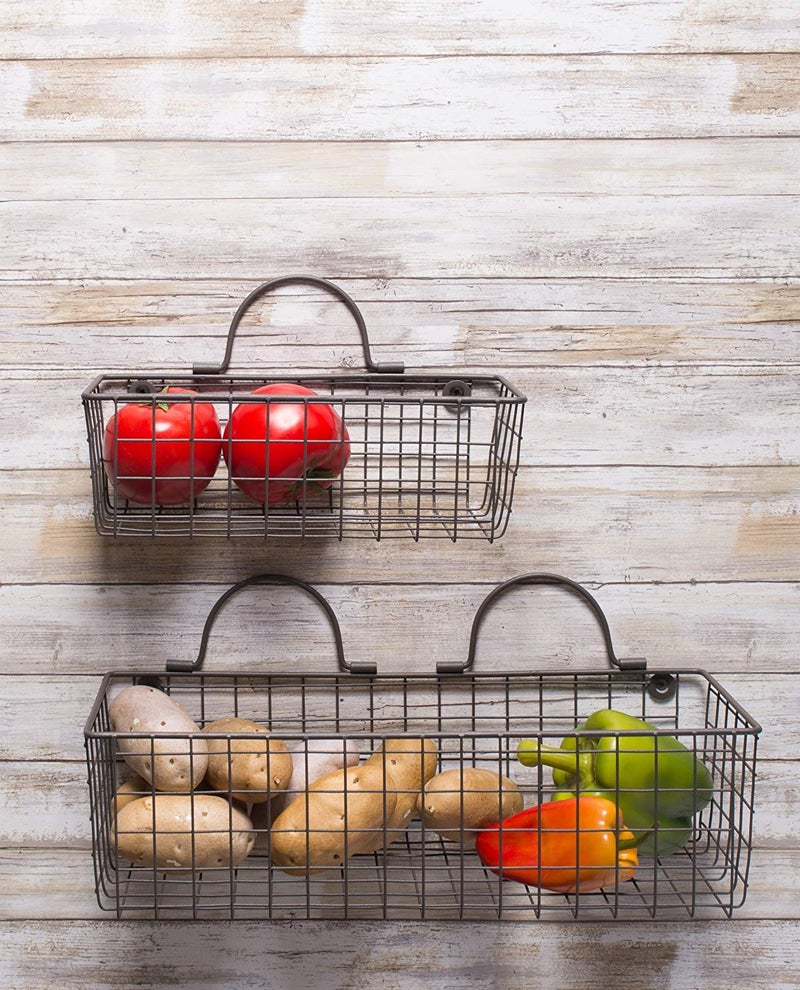 INDIAN DECOR INDIAN DECOR 28727 Rustic Farmhouse Vintage Hanging Wall Mounted Wire Metal Basket Set of 2 Small Black  - Image 2