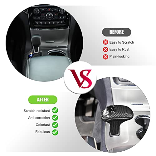 CheroCar Gear Shift Knob Cover Trim Stick Shifter Cap Cover Interior Accessories for 2014-2015 Jeep Grand Cherokee, for 2012-2014 Chrysler 300C,Carbon Fiber Grain… - Image 3