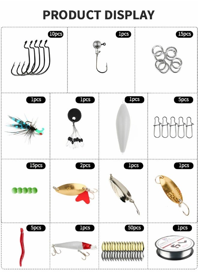 GROIC - 132PCS Fishing Lures Kit Set, Bait Tackle Kit Including Crankbaits, Topwater Lures, Spinnerbaits, Worms, Jigs, Hooks, Tackle Box and Fish Wire More Fishing Gear Lures - Image 1