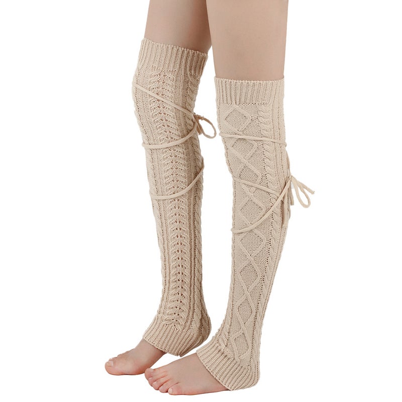 New Woolen Warm Leg Warmers Knee High Socks for Women Nostalgic Beige  - Image 1