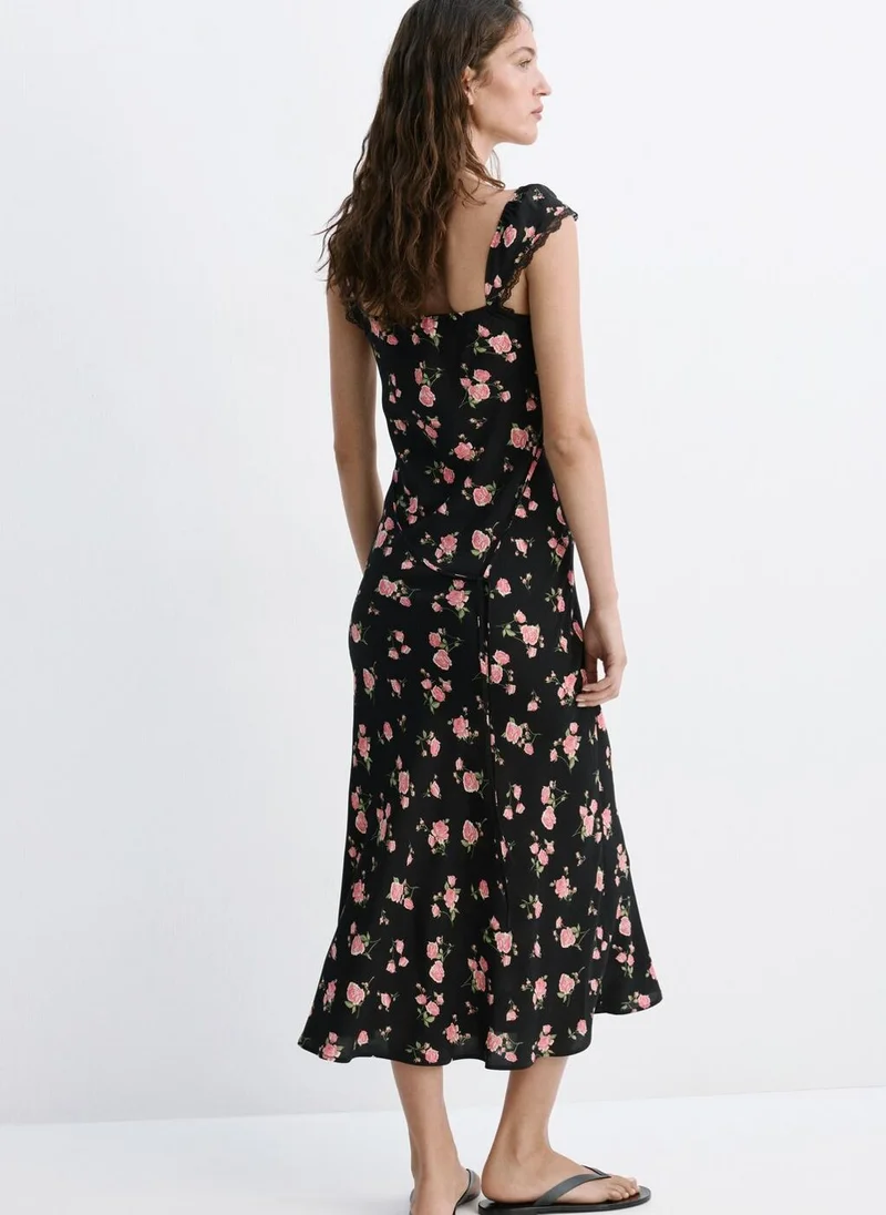 مانجو Floral Dress With Lace Trim