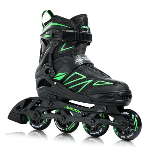PAPAISON Boys Inline Skates Ages 5-8 8-12, Adjustable Size Beginner Roller Skates Blades for Kids Youth (Green, Medium - Big Kid (1-4 US)) - Image 1