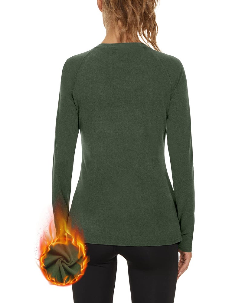 WOWENY Thermal Shirts for Women Base Layer Ultra Soft Fleece Lined Long Sleeve Top Thermal Underwear Winter Cold Weather(Green,Medium) - Image 5
