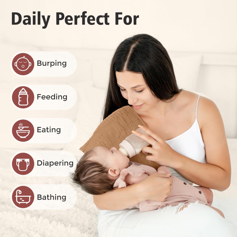 Maliton Muslin Burp Cloths 100% Cotton 20" x 10", 6 Layer Absorbent for Baby Drool and Mess - Non-Irritating & Breathable Baby Burp Cloths for Boys & Girls (Brown and White) - Image 5