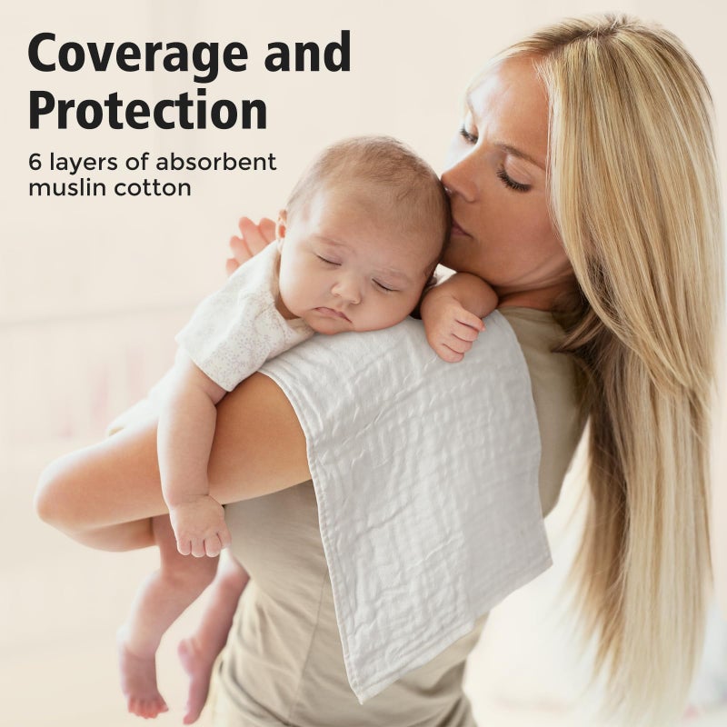 Maliton Muslin Burp Cloths 100% Cotton 20" x 10", 6 Layer Absorbent for Baby Drool and Mess - Non-Irritating & Breathable Baby Burp Cloths for Boys & Girls (Brown and White) - Image 4