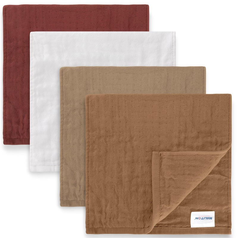 Maliton Muslin Burp Cloths 100% Cotton 20" x 10", 6 Layer Absorbent for Baby Drool and Mess - Non-Irritating & Breathable Baby Burp Cloths for Boys & Girls (Brown and White) - Image 1