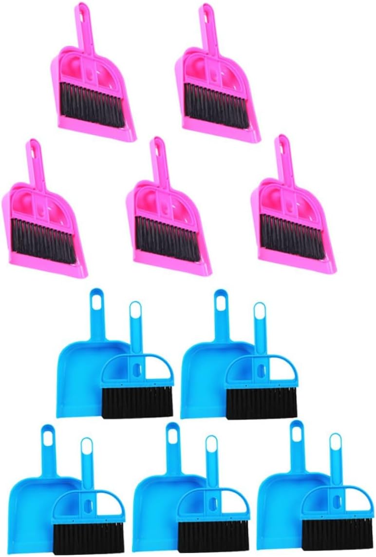 Mini Broom and Dustpan Set 10pcs for Hamster, Chinchilla, and Reptile Cage Cleaning – Handheld Compact Cage Cleaner with Bright Rose Red and Bright Blue Brushes for Small Animal - Image 1