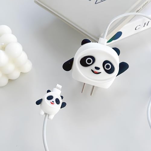 skysia Charger & Cable Protector for iPhone (18W–20W) – 3D Cute White Panda Design, Full Protection Cover, Data Line Wire Saver, 4-in-1 Silicone Set (Multicolored, Pack of 1) - Image 2