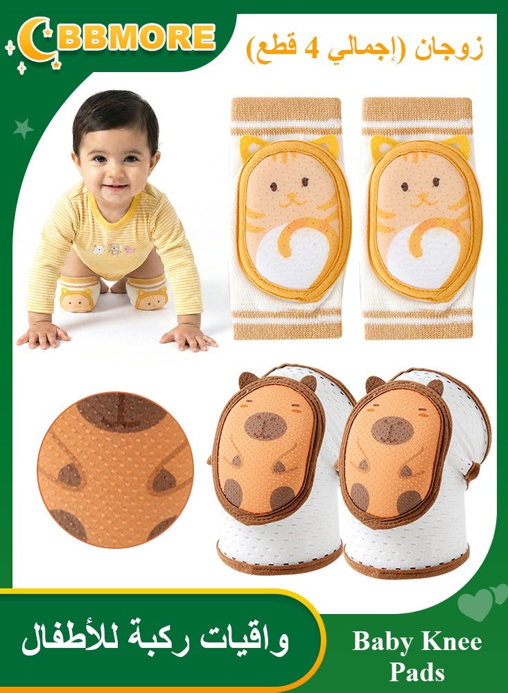 BBMORE 2Pairs Baby Knee Pads for Crawling, Adjustable and Breathable Knee Pads for Kids Toddler Knee Pad for 6-24 months Girl Boy Crawling (Orange) - Image 1