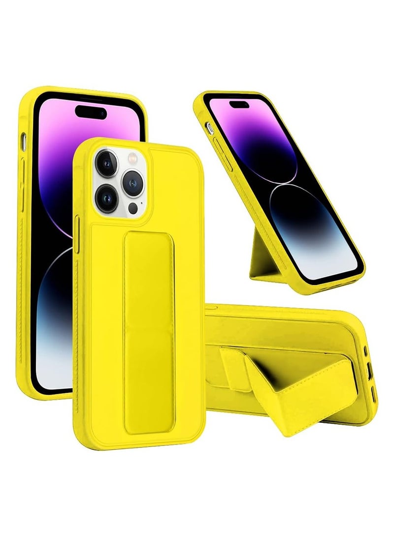 غطاء غطاء iPhone 16 Pro Max لغطاء قبضة الإصبع هاتف السيارة المغناطيسي متعدد الوظائف للصدمات حافظة واقية اثنان في واحد حامل الهاتف باللون الأصفر - Image 1