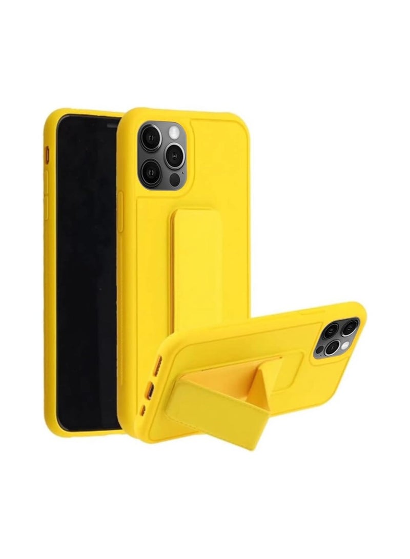 غطاء غطاء iPhone 16 Pro Max لغطاء قبضة الإصبع هاتف السيارة المغناطيسي متعدد الوظائف للصدمات حافظة واقية اثنان في واحد حامل الهاتف باللون الأصفر - Image 4