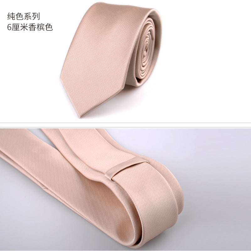 Korean Style Mens Black Silk Tie 6CM Champagne  - Image 1