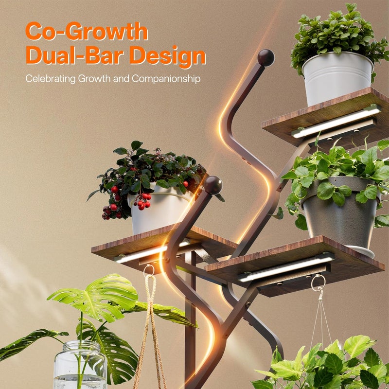 Bstrip 63 Inch Plant Stand with Grow Light, 7-Tier Indoor Plant Shelf with Hanging Hooks, Decor Corner Plant Stand for Living Room & Patio, Black - Image 5