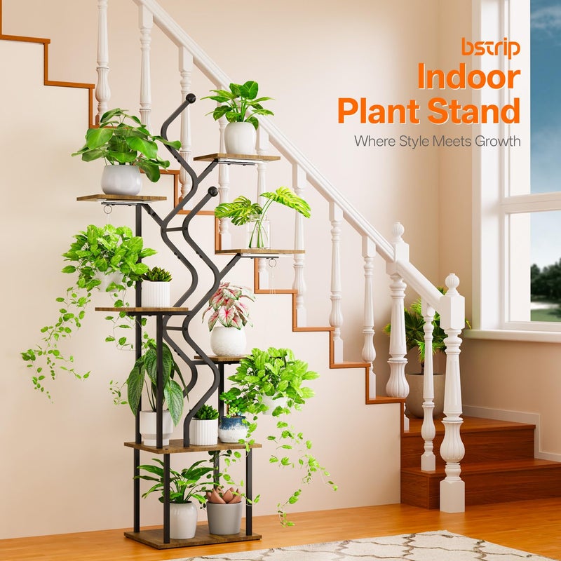 Bstrip 63 Inch Plant Stand with Grow Light, 7-Tier Indoor Plant Shelf with Hanging Hooks, Decor Corner Plant Stand for Living Room & Patio, Black - Image 3